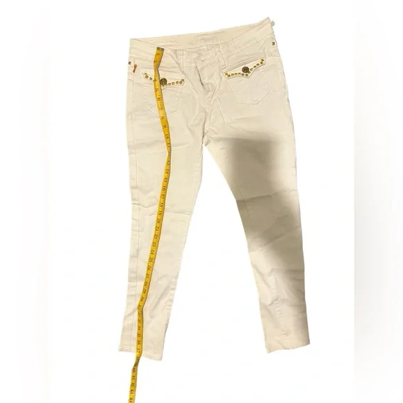Robin’s Jeans Men’s Sz 29 Studded Gold white Designer Fashion Flap Button Wing